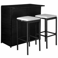 vidaXL 3-tlg. Bistro-Set mit Auflagen Poly Rattan  Schwarz