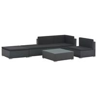 Loungeset poly rattan zwart 15-delig