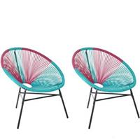 Beliani Rotan stoel roze/turquoise set van 2 kunststof ACAPULCO