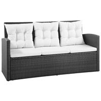 Loungeset 5-delig poly rattan zwart en crèmewit