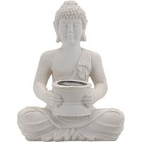 Witte solar Boeddha beeld tuinverlichting 31 cm Wit