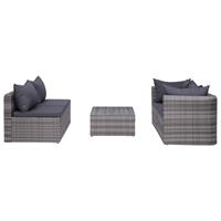 5-delige Loungeset met kussens poly rattan grijs