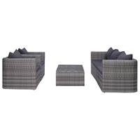 6-delige Loungeset met kussens poly rattan grijs