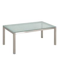 beliani Gartenmöbel Set Weiß Sicherheitsglas Edelstahl Tisch 180 cm 6 Stühle Terrasse Outdoor Modern - Silber