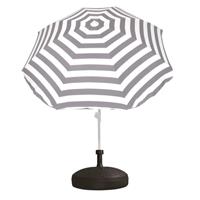Voordelige set grijs/wit gestreepte parasol en parasolvoet zwart Zwart