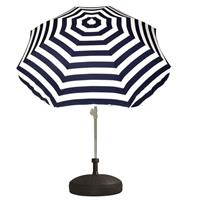 Voordelige set blauw/wit gestreepte parasol en parasolvoet zwart Zwart