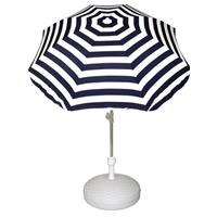 Voordelige set blauw/wit gestreepte parasol en parasolvoet wit Wit