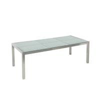 beliani Gartenmöbel Set Beige Sicherheitsglas Edelstahl Tisch 180 cm 6 Stühle Terrasse Outdoor Modern - Silber