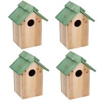 Lifetime Garden 4x Houten vogelhuisje/nestkastje met groen dak 24 cm Multi