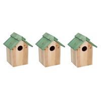 Lifetime Garden 3x Houten vogelhuisje/nestkastje met groen dak 24 cm Multi