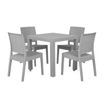 beliani Gartenmöbel 4er Set Hellgrau Tisch mit quadratischer Form 80 x 80 cm in Rattanoptik Modern - Grau