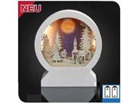 Hellum 522907 LED-decor Winterse kerk en kerstman Warmwit LED Wit Indirect licht, 3D-effect