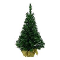Bellatio 2x Kleine kerstboom in jute zak 75 cm Groen