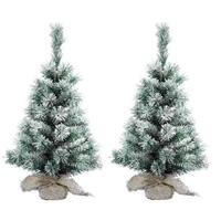 Bellatio 2x Mini kunst kerstbomen besneeuwd 60 cm Multi