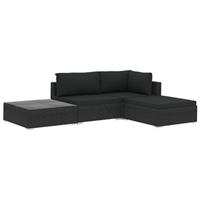 VidaXL 4-delige Loungeset met kussens poly rattan zwart