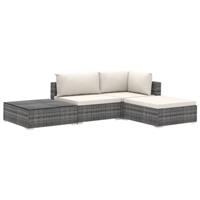 VidaXL 4-delige Loungeset met kussens poly rattan grijs