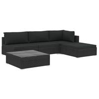 VidaXL 5-delige Loungeset met kussens poly rattan zwart