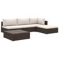 VidaXL 5-delige Loungeset met kussens poly rattan bruin