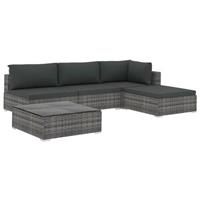 VidaXL 5-delige Loungeset met kussens poly rattan grijs