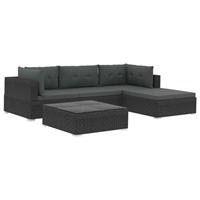 VidaXL 5-delige Loungeset met kussens poly rattan zwart