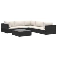 VidaXL 6-delige Loungeset met kussens poly rattan zwart