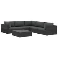 VidaXL 6-delige Loungeset met kussens poly rattan zwart