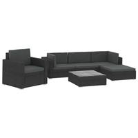 VidaXL 6-delige Loungeset met kussens poly rattan zwart