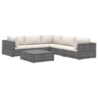 VidaXL 6-delige Loungeset met kussens poly rattan grijs