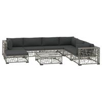 VidaXL 8-delige Loungeset met kussens poly rattan grijs