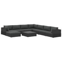 VidaXL 9-delige Loungeset met kussens poly rattan zwart