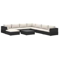 VidaXL 9-delige Loungeset met kussens poly rattan zwart