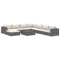 VidaXL 9-delige Loungeset met kussens poly rattan grijs