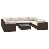 VidaXL 9-delige Loungeset met kussens poly rattan bruin