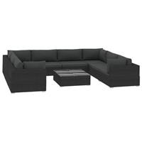 VidaXL 9-delige Loungeset met kussens poly rattan zwart