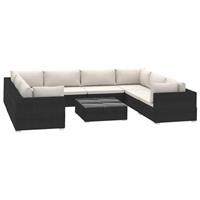 VidaXL 9-delige Loungeset met kussens poly rattan zwart