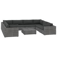 VidaXL 9-delige Loungeset met kussens poly rattan grijs