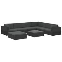 VidaXL 8-delige Loungeset met kussens poly rattan zwart