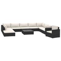 vidaXL 11-tlg. Garten-Lounge-Set mit Auflagen Poly Rattan  Schwarz