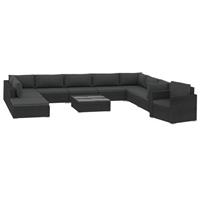 VidaXL 11-delige Loungeset met kussens poly rattan zwart