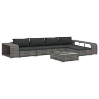 VidaXL 8-delige Loungeset met kussens poly rattan grijs