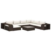 vidaXL 10-tlg. Garten-Lounge-Set mit Auflagen Poly Rattan  Braun