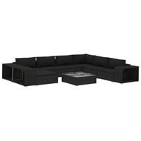 VidaXL 10-delige Loungeset met kussens poly rattan zwart