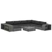 VidaXL 10-delige Loungeset met kussens poly rattan grijs