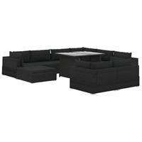 VidaXL 10-delige Loungeset met kussens poly rattan zwart