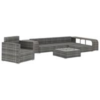 vidaXL 8-delige Loungeset met kussens poly rattan grijs