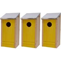 Decoris 3x Houten vogelhuisjes/nestkastjes gele voorzijde 26 cm Geel