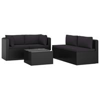 vidaXL 5-delige Loungeset met kussens poly rattan zwart