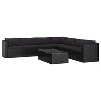 vidaXL 9-delige Loungeset met kussens poly rattan zwart