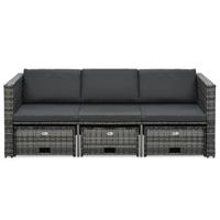 vidaXL 4-delige Loungeset met kussens poly rattan grijs