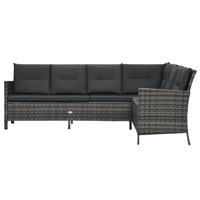 vidaXL 3-delige Loungeset met kussens poly rattan grijs